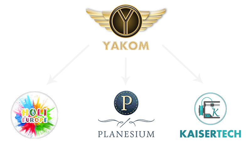 Das Logo von yakom und der Shops.